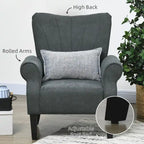 HOMCOM Fabric Accent Chair, Mid-Century Modern Armchair with Wood Legs, Soft & Padded, Rolled Arms
