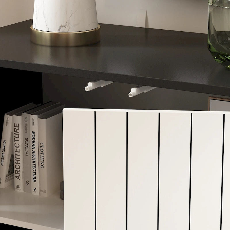 Modern 4 Door Bookmatch Buffet 63inch Black White End Table Sideboard
