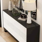 Modern 4 Door Bookmatch Buffet 63inch Black White End Table Sideboard