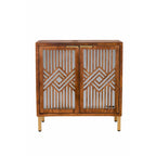 COZAYH Mirror Fronts Rustic Farmhouse Accent Cabinet with Geometric Overlays