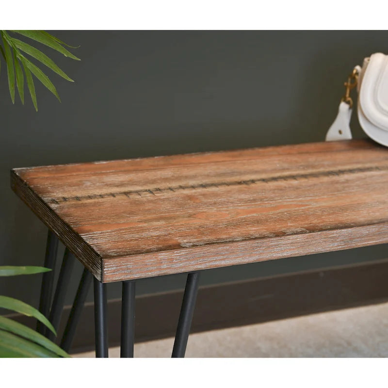 Roundhill Furniture Aryven Industrial Wood Dining Bench, Rustic Dark Pine Finish