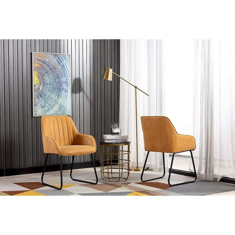 Home Beyond Synthetic Leather Dining Chairs Set of 2, Yellow Tan