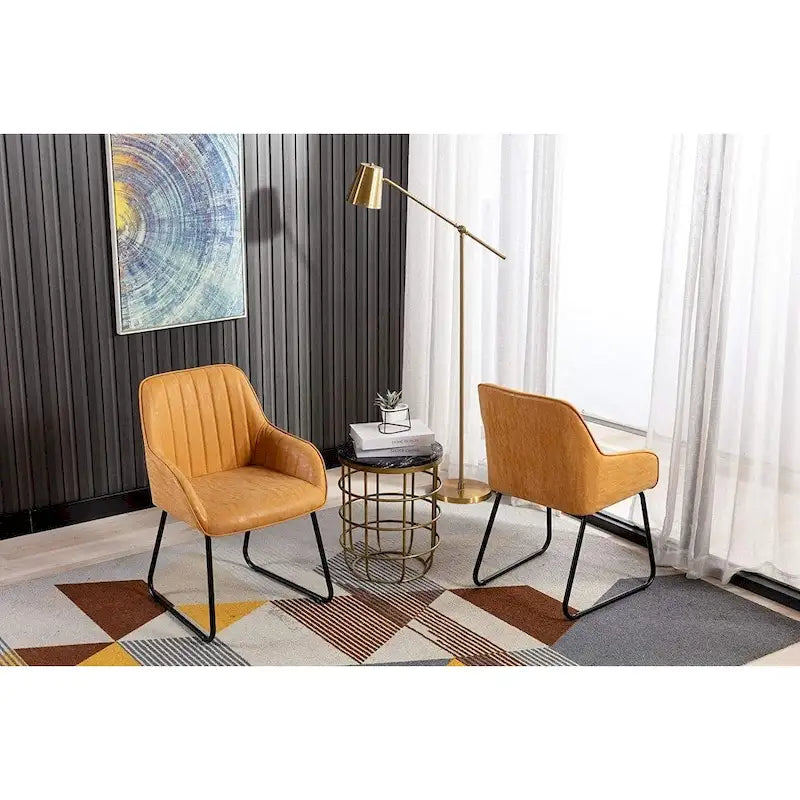 Home Beyond Synthetic Leather Dining Chairs Set of 2, Yellow Tan