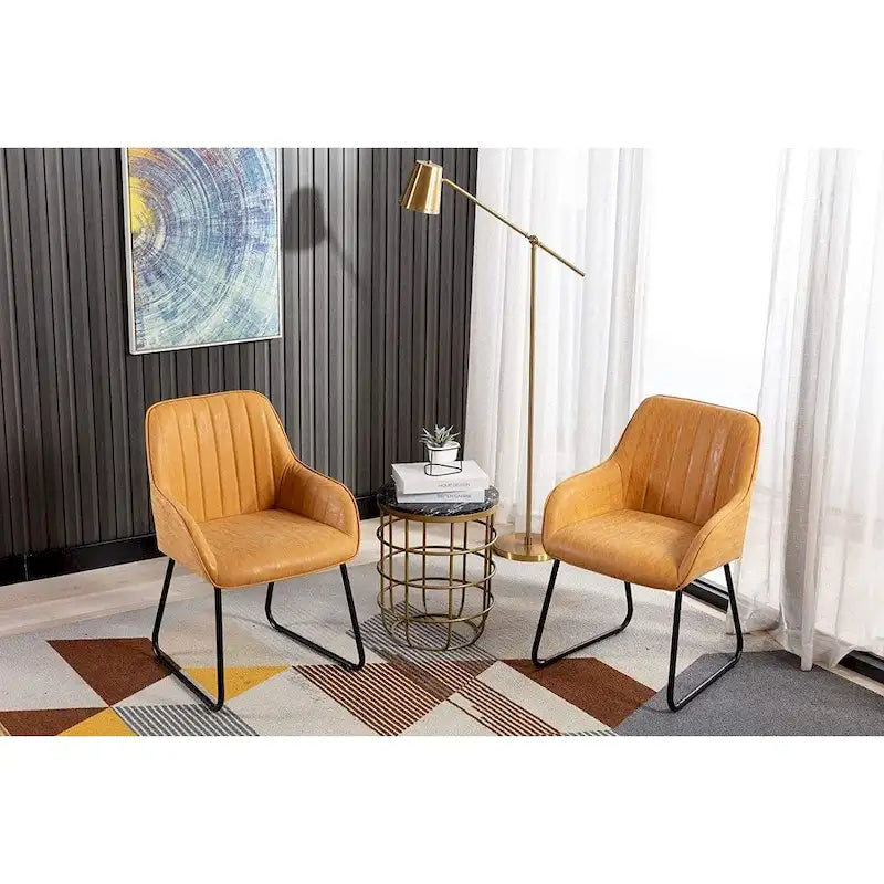 Home Beyond Synthetic Leather Dining Chairs Set of 2, Yellow Tan
