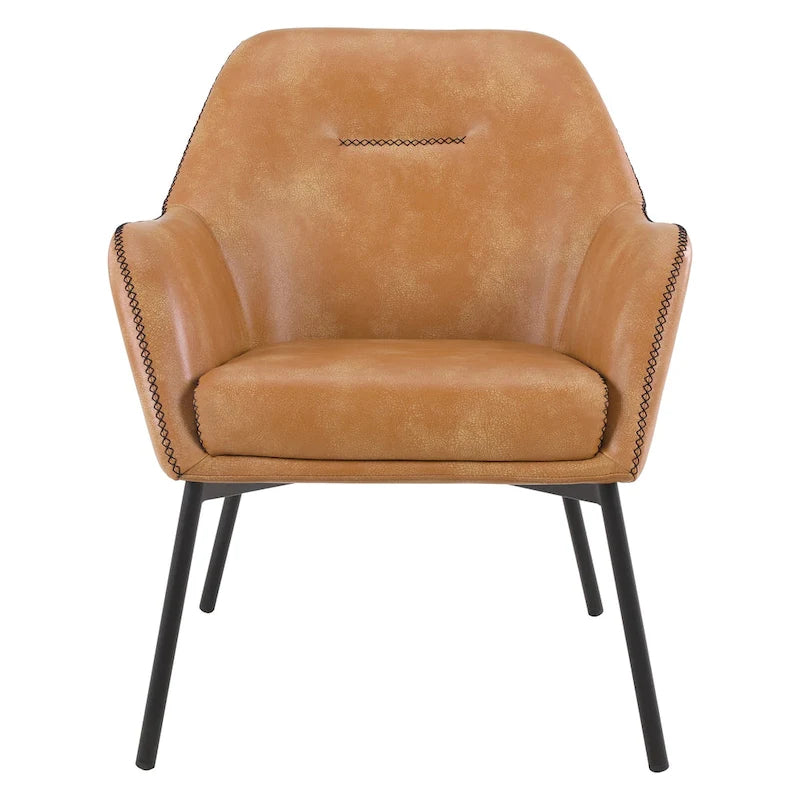 Brooks Accent Chair in Faux Leather with Stitch and Black Legs