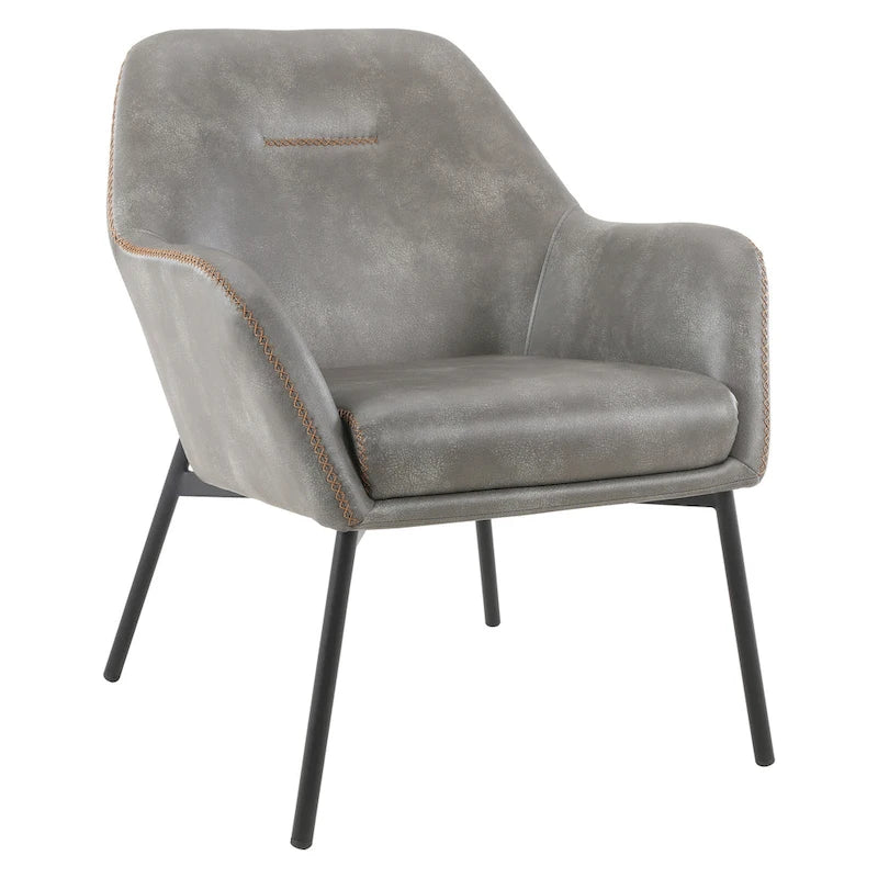 Brooks Accent Chair in Faux Leather with Stitch and Black Legs