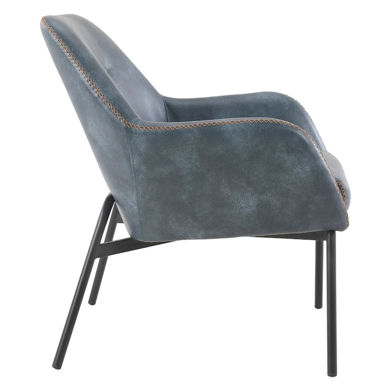 Brooks Accent Chair in Faux Leather with Stitch and Black Legs