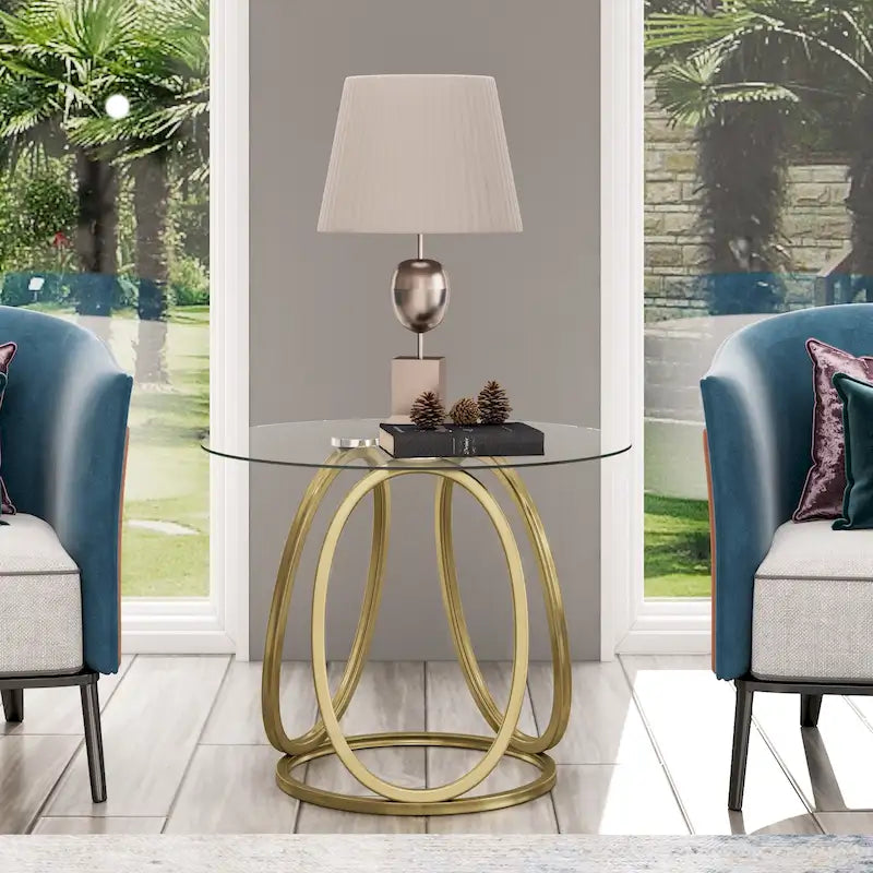 Myhozm Glass Living Room Side Table with Metal Frame