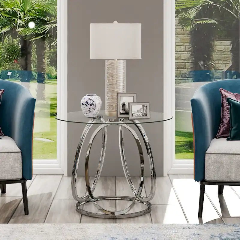 Myhozm Glass Living Room Side Table with Metal Frame