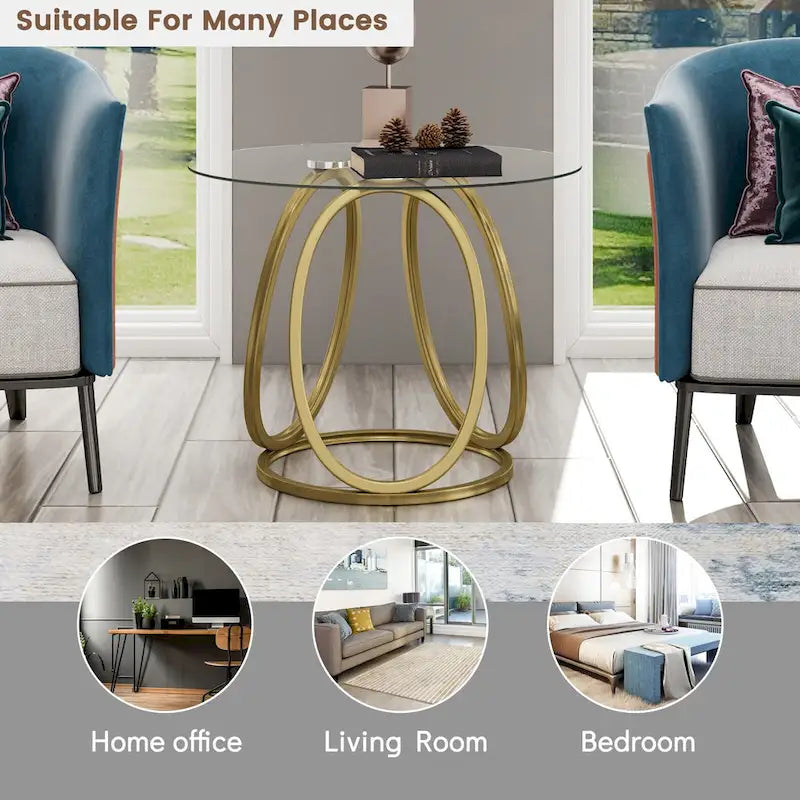 Myhozm Glass Living Room Side Table with Metal Frame