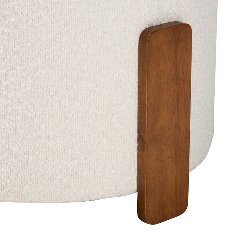 Finlay Modern Japandi Boucle Fabric and Wood Ottoman Footstool