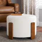 Finlay Modern Japandi Boucle Fabric and Wood Ottoman Footstool
