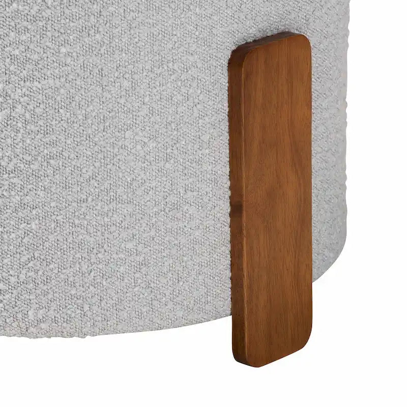Finlay Modern Japandi Boucle Fabric and Wood Ottoman Footstool