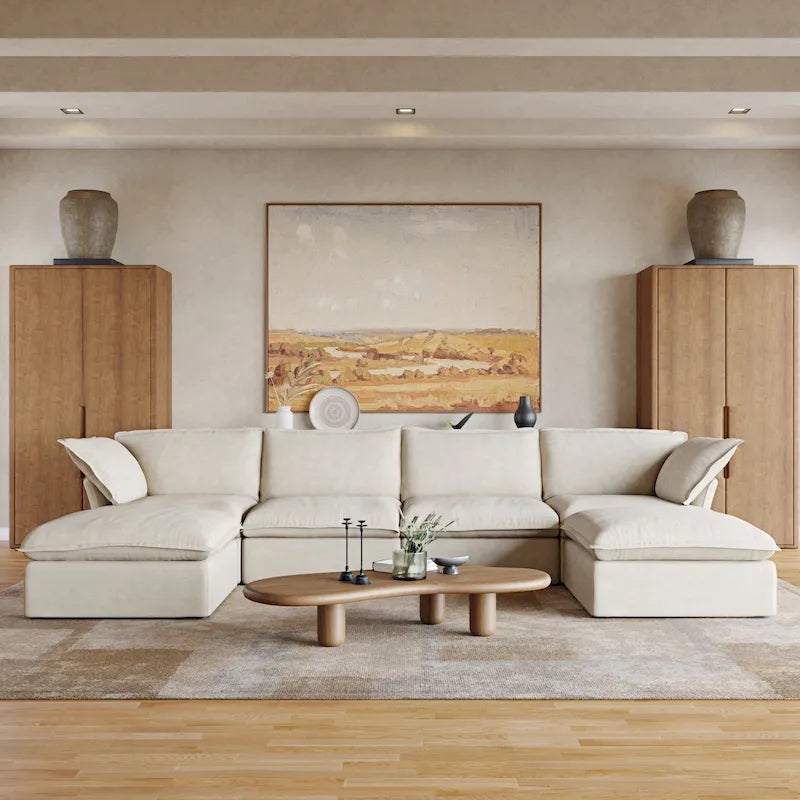 6 Piece U-shaped Velvet Upholstery Modular Sectional Sofa with 2 Ottoman