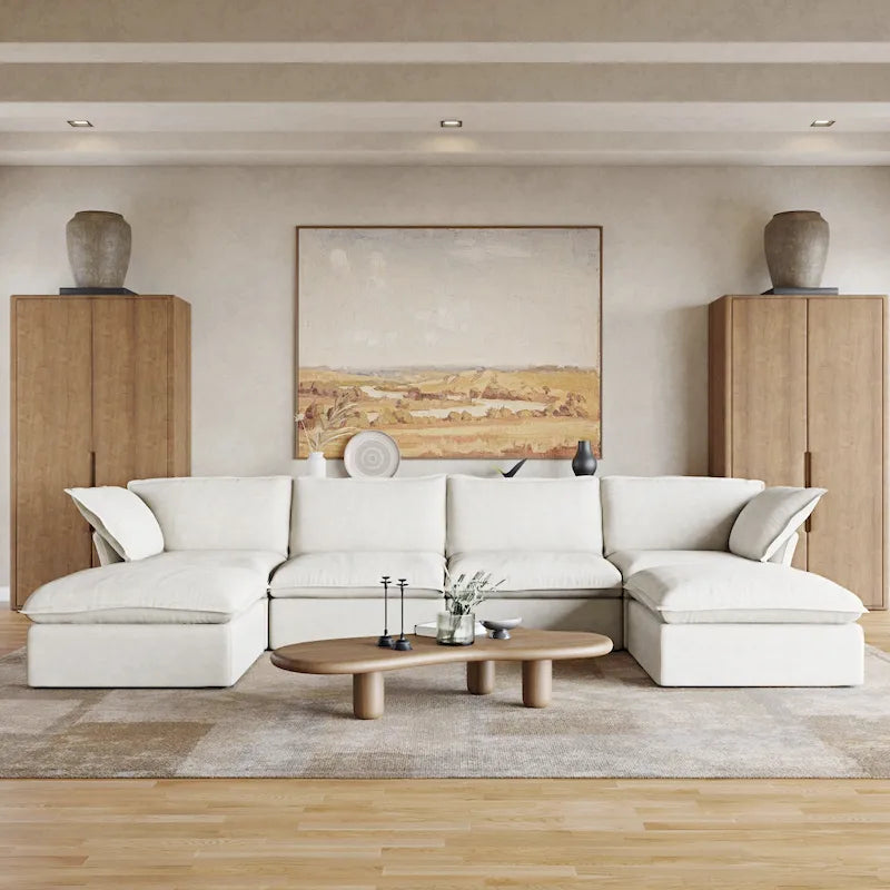 6 Piece U-shaped Velvet Upholstery Modular Sectional Sofa with 2 Ottoman