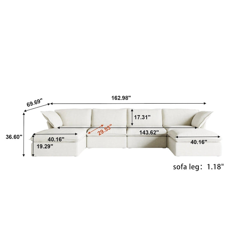 6 Piece U-shaped Velvet Upholstery Modular Sectional Sofa with 2 Ottoman