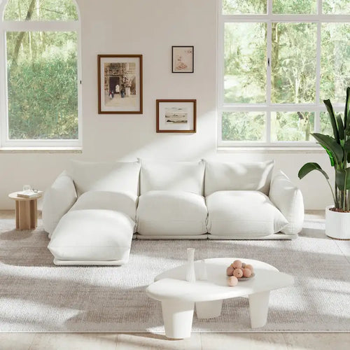 103.9 L-Shaped Sectional Sofa Chenille Fabric 3-Seat Couch with Ottoman