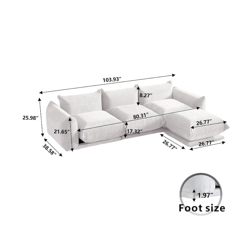 103.9 L-Shaped Sectional Sofa Chenille Fabric 3-Seat Couch with Ottoman