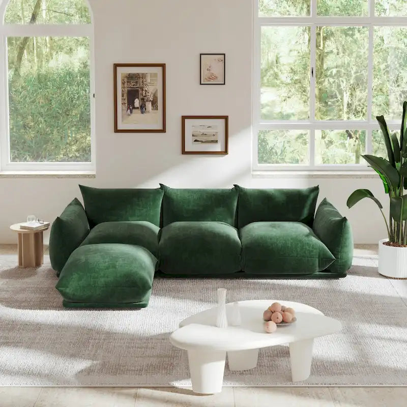 103.9 L-Shaped Sectional Sofa Chenille Fabric 3-Seat Couch with Ottoman