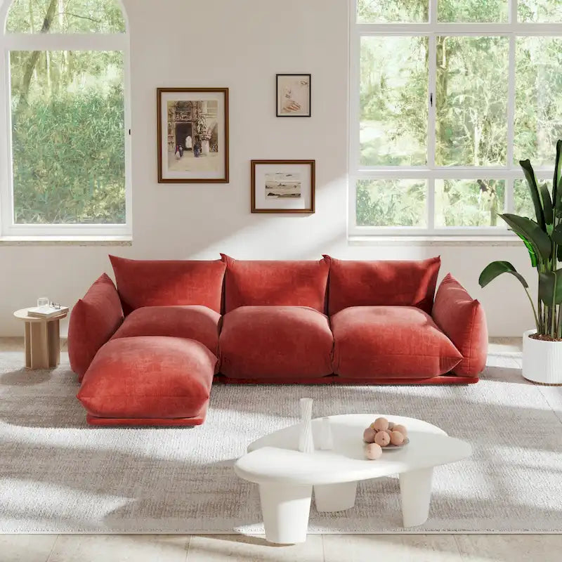 103.9 L-Shaped Sectional Sofa Chenille Fabric 3-Seat Couch with Ottoman