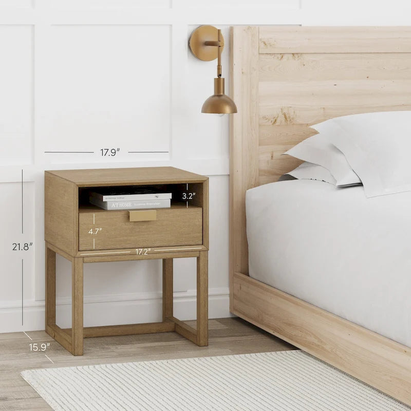 Nathan James Luke Wood End Table with Storage Drawer and Cubby