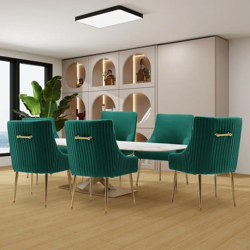 SEYNAR Modern Glam Boucle Pleated Velvet Dining Chair or Vanity Chair Set of 6 with Rear Handle