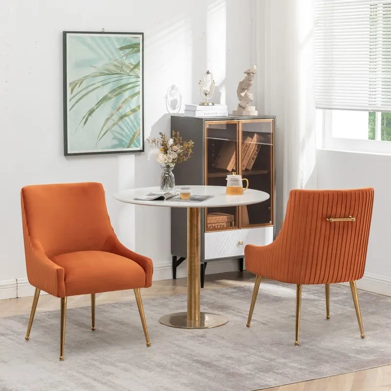 SEYNAR Modern Glam Boucle Pleated Velvet Dining Chair or Vanity Chair Set of 6 with Rear Handle