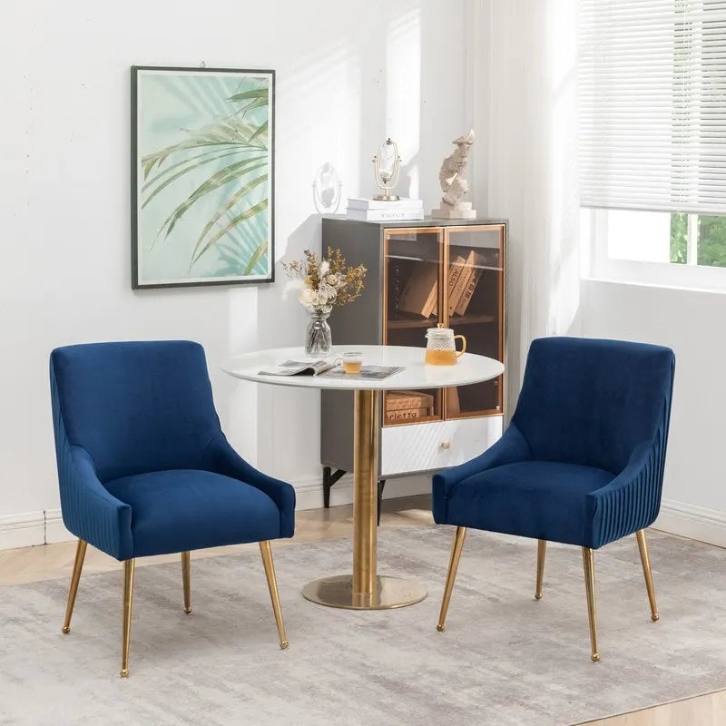 SEYNAR Modern Glam Boucle Pleated Velvet Dining Chair or Vanity Chair Set of 6 with Rear Handle