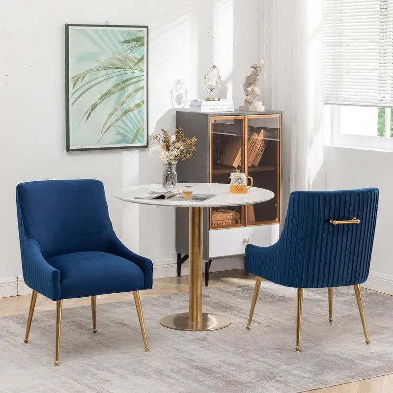 SEYNAR Modern Glam Boucle Pleated Velvet Dining Chair or Vanity Chair Set of 6 with Rear Handle