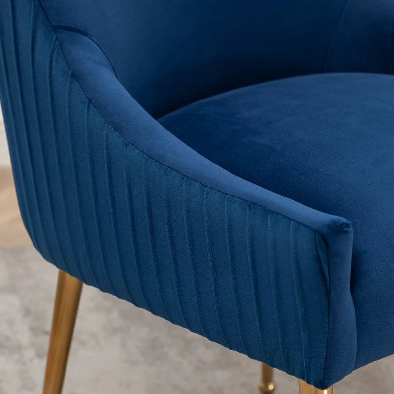 SEYNAR Modern Glam Boucle Pleated Velvet Dining Chair or Vanity Chair Set of 6 with Rear Handle