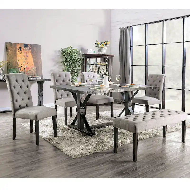 Chalwa Rustic Wood Upholstered 6-Piece Dining Set with Table and 4 Chairs and 1 Bench by Copper Grove