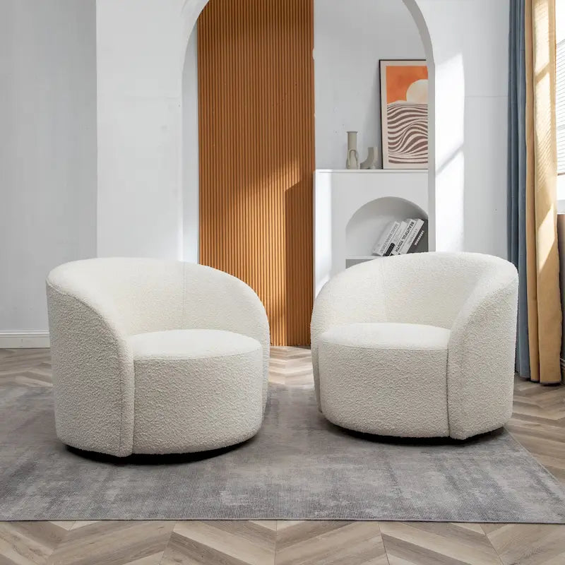 KINWELL 34 Wide Upholstered Swivel Accent Barrel Chair (Set of 2)