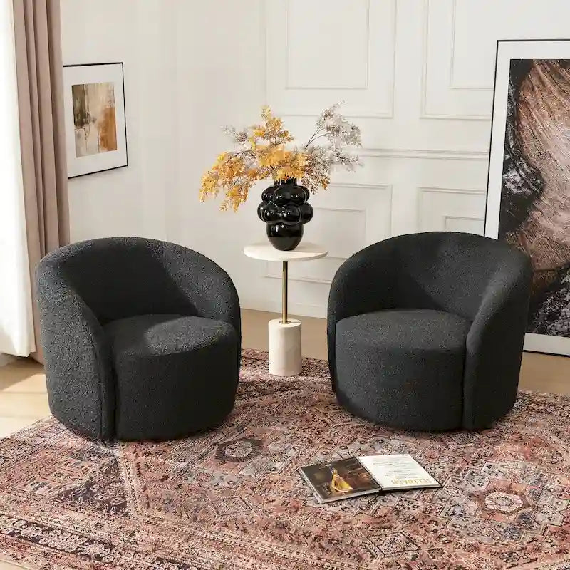 KINWELL 34 Wide Upholstered Swivel Accent Barrel Chair (Set of 2)