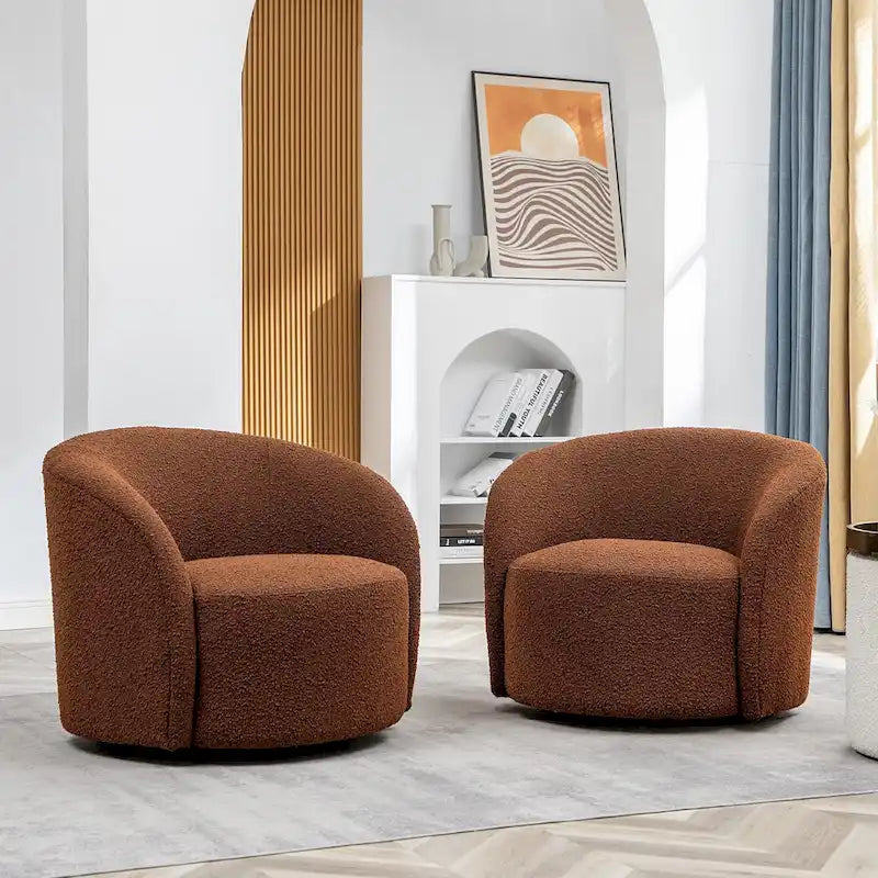 KINWELL 34 Wide Upholstered Swivel Accent Barrel Chair (Set of 2)
