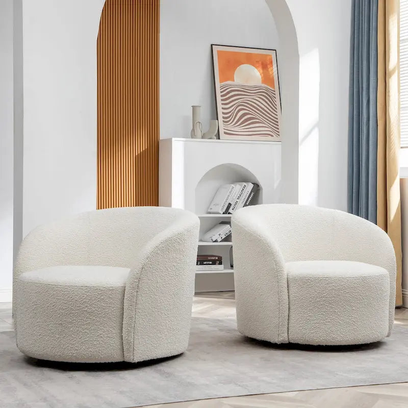 KINWELL 34 Wide Upholstered Swivel Accent Barrel Chair (Set of 2)