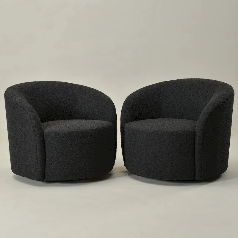 KINWELL 34 Wide Upholstered Swivel Accent Barrel Chair (Set of 2)