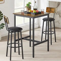 3 Pieces Bar Table Set, Kitchen Table Set for 2, Upholstered Stools