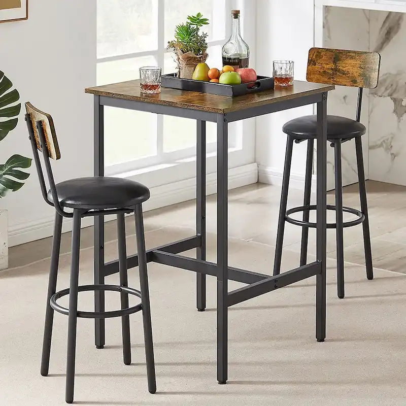 3 Pieces Bar Table Set, Kitchen Table Set for 2, Upholstered Stools