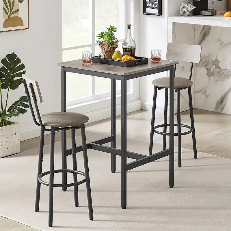 3 Pieces Bar Table Set, Kitchen Table Set for 2, Upholstered Stools