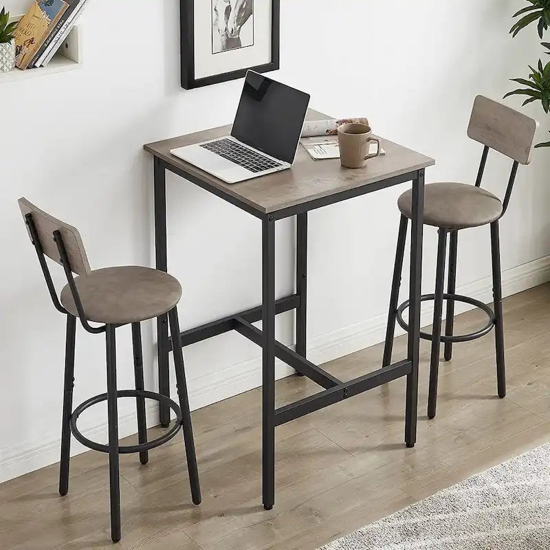 3 Pieces Bar Table Set, Kitchen Table Set for 2, Upholstered Stools
