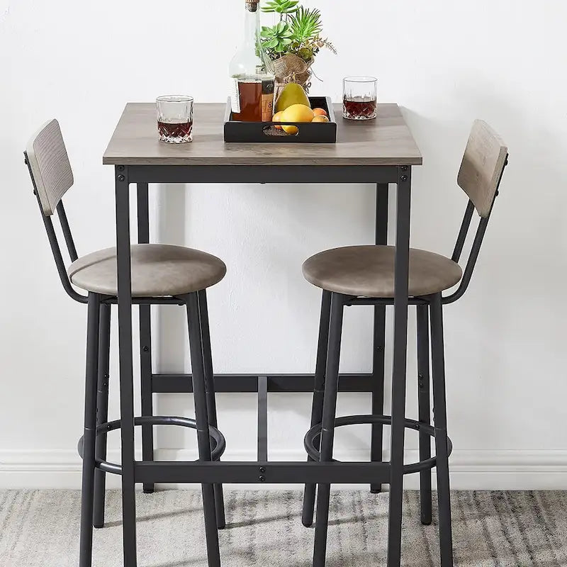 3 Pieces Bar Table Set, Kitchen Table Set for 2, Upholstered Stools