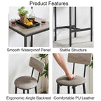 3 Pieces Bar Table Set, Kitchen Table Set for 2, Upholstered Stools