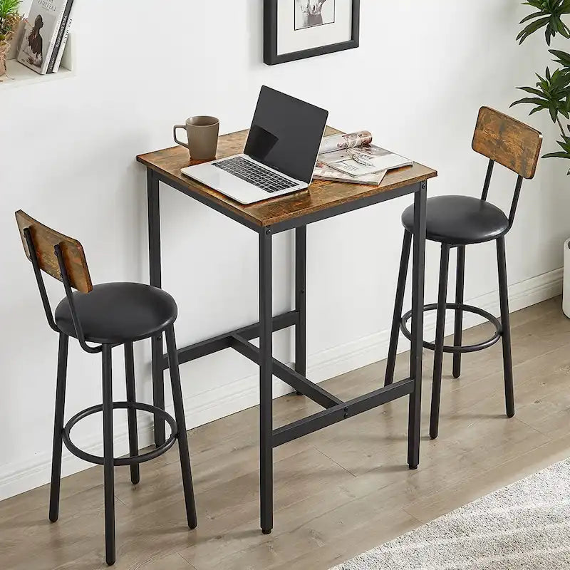 3 Pieces Bar Table Set, Kitchen Table Set for 2, Upholstered Stools