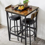 3 Pieces Bar Table Set, Kitchen Table Set for 2, Upholstered Stools