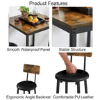 3 Pieces Bar Table Set, Kitchen Table Set for 2, Upholstered Stools