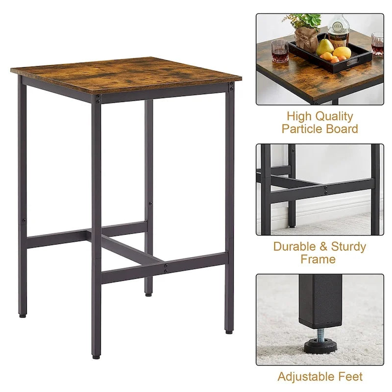 3 Pieces Bar Table Set, Kitchen Table Set for 2, Upholstered Stools