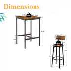 3 Pieces Bar Table Set, Kitchen Table Set for 2, Upholstered Stools