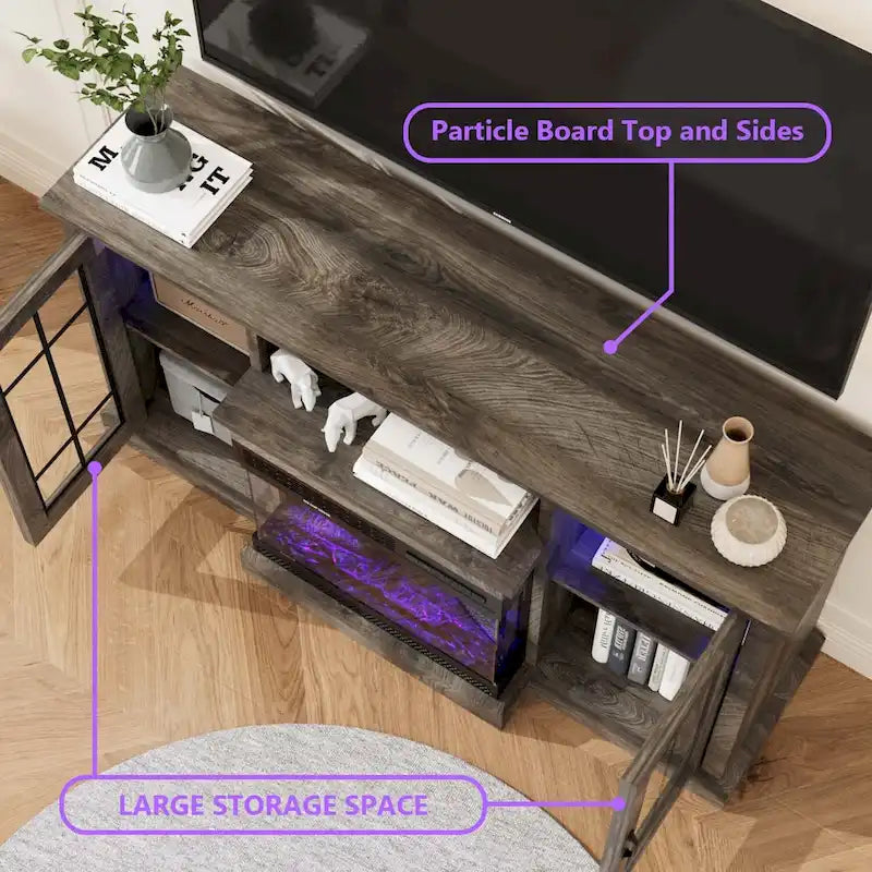 Fireplace TV Stand with All-Sided Glass Electric Fireplace