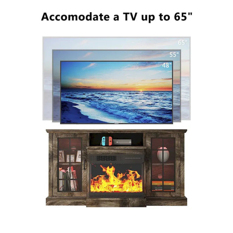 Fireplace TV Stand with All-Sided Glass Electric Fireplace