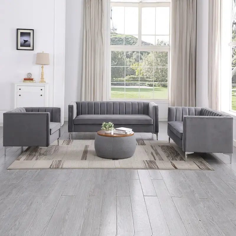 Morden Fort Living Room Furniture Sets Couches for Living Room, Chair, Couch and Sofa 3 Pieces, Fabric, Dutch Velvet